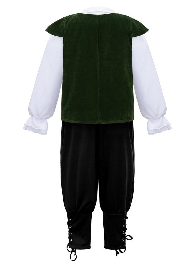 JerrisApparel Boys Renaissance Costumes Set Medieval Pirate Shirt Halloween Cosplay Set (Green, 2-4 Years) - Image 2